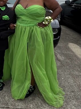 Fashion Nova Strapless Lime Green Tulle Gown